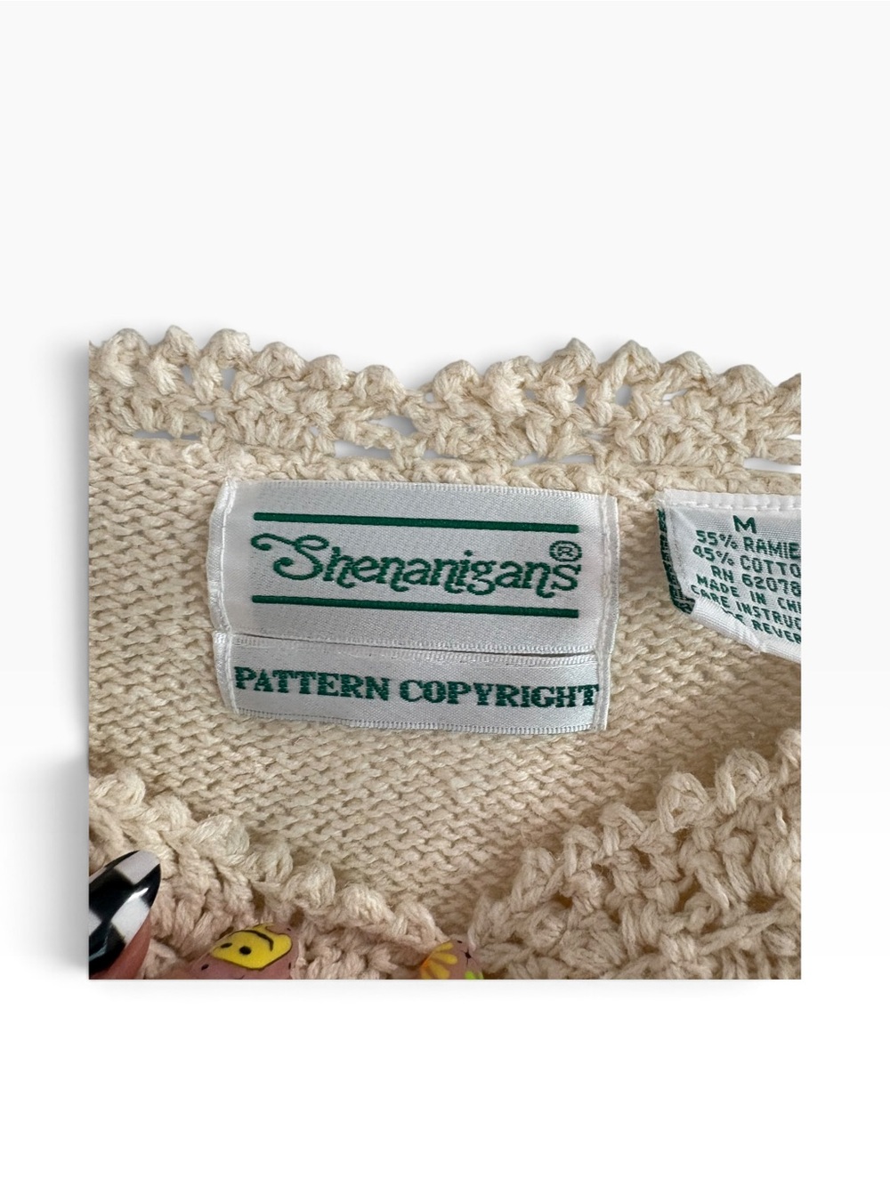 Vintage Granny Core Floral Sweater Cream Embroidered Cottagecore Knit size:M - Picture 2 of 5